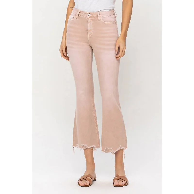 High Rise Crop Flare Jeans In Coral