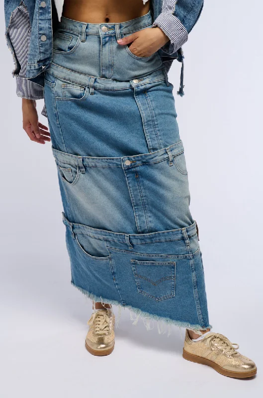 Affordable skirts with basic solid colors -ESSIE DENIM MAXI SKIRT