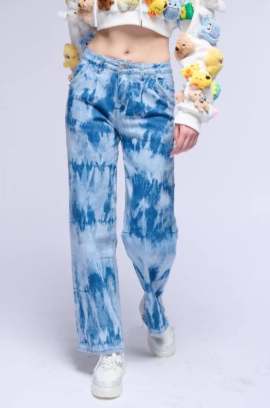 Yellow Wide Leg Pants for Bright -DENIM DYE AWAY ACID WASHED PLEATED WIDE LEG JEAN