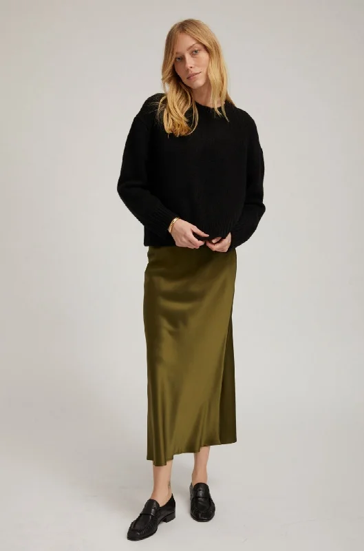 Patterned skirts with unique abstract art -Moss Silk Bias Maxi Skirt