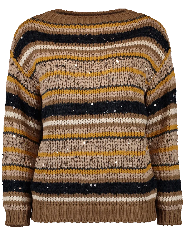 Rhinestone - Embellished Sweaters for Bling -Knit Striped Sweater