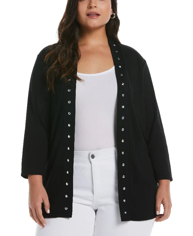 Halloween Sweaters for Spooky Theme -Plus Size Cardigan Sweater with Hardware Trim