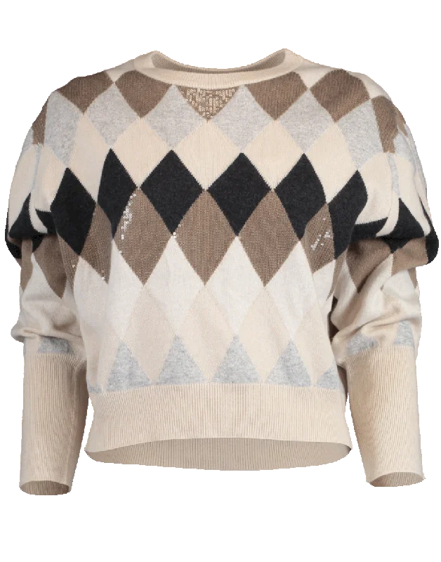 Roll - Neck Sweaters for Cold - Resistance -Cropped Argyle Pullover Sweater