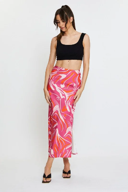 Patterned skirts with geometric print edge -Print Slip Skirt High Rise Maxi