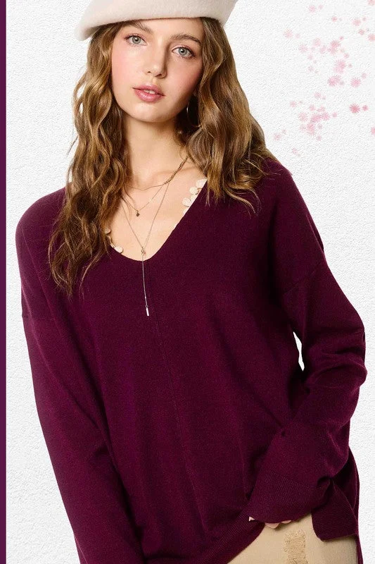 Women's Cashmere Sweaters for Elegant Style -Front Seam Sweater (Burgundy)