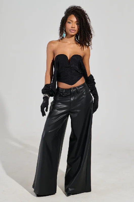 Wide Leg Pants for Sporting Events -GABRIELLE WIDE LEG FAUX LEATHER PANT IN BLACK