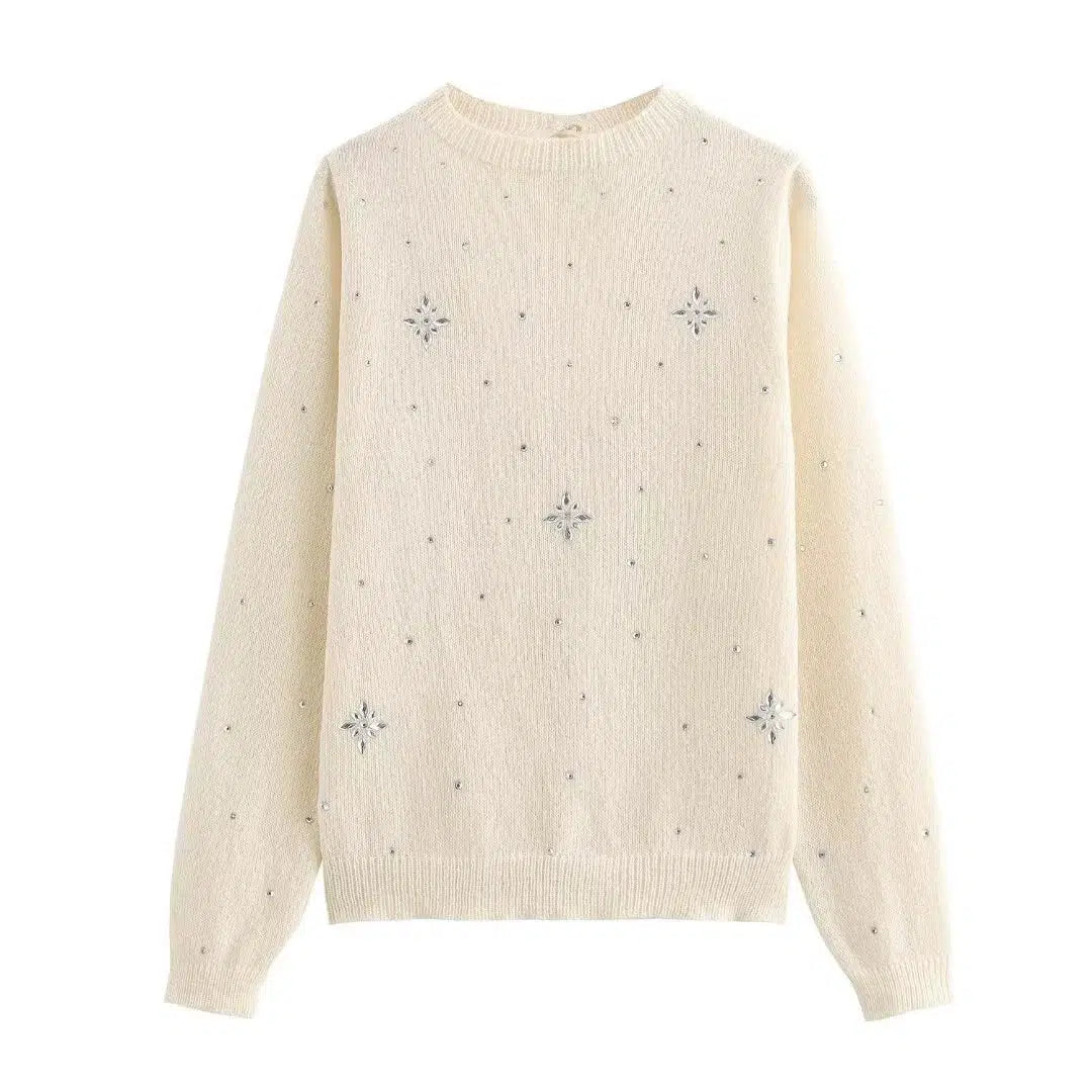 Sequined Sweaters for Glamorous Look -Embroidered Knit Sweater