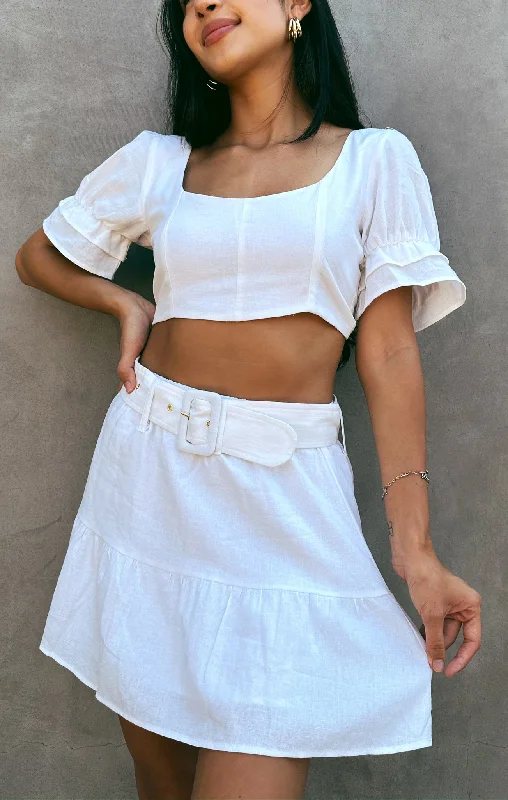 Patterned midi skirts for eye-catching style -Fiona Skirt ~ White Linen