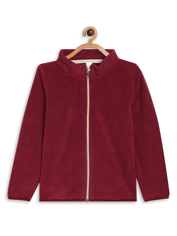 Hand - Wash Only Sweaters for Delicate -Mettle Girls Maroon Solid Wool Front Open Sweater