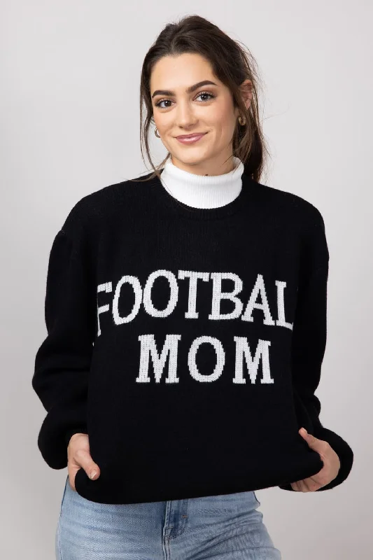 Pullover Sweaters for Easy - On - Off -Football Mom Sweater for Women in Black Cream | SEDK450IMK-BLACKCREAM