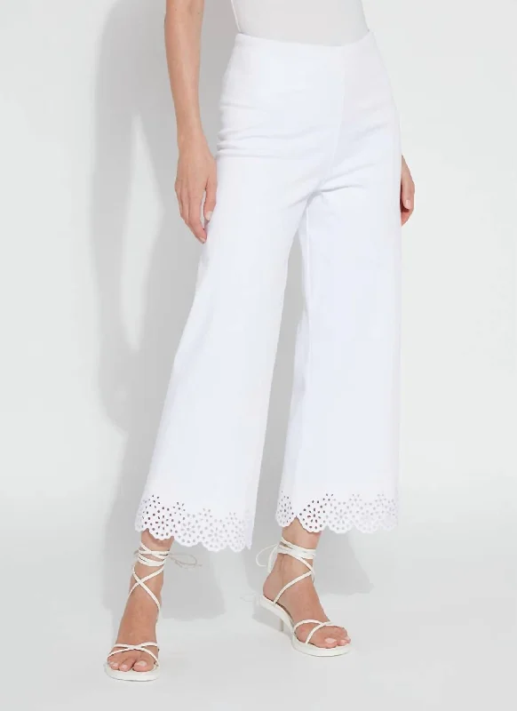 Wide Leg Pants for Valentine's Day -Cropped Embroidered Eyelet Wide Leg Pants In White