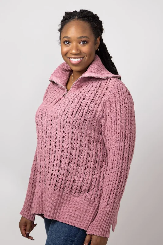 Valentine's Day Sweaters for Romantic Look -Simply Southern So Soft Quarter Zip Sweater for Women in Plum | PP-0224-SWTR-SOSFT-PLUM