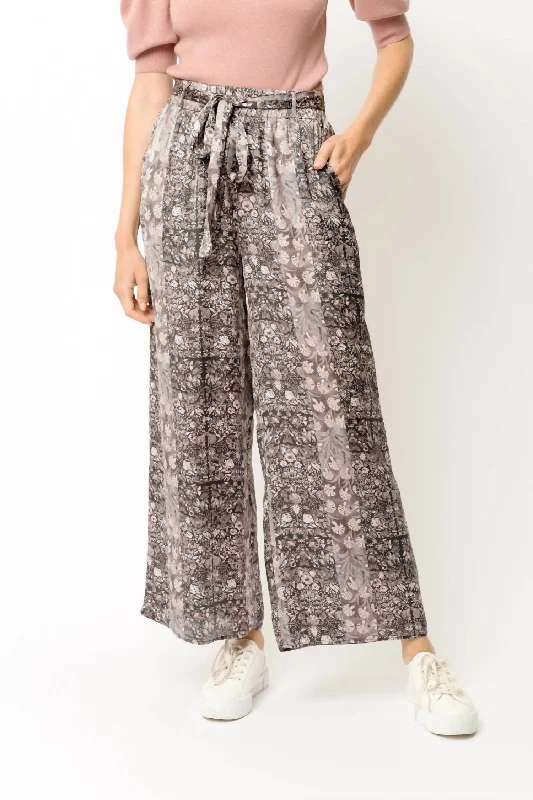 Denim Wide Leg Pants for Casual -Floral Print Satin Wide Leg Pants In Charcoal