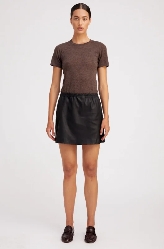 Cute mini skirts for fun party nights -Black Leather Pull on Skirt