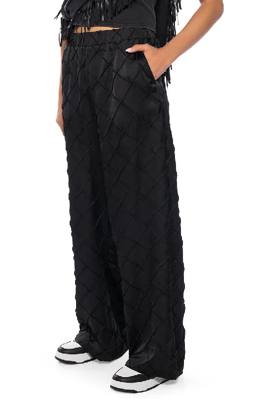 Wide Leg Pants for Christmas Celebrations -TEXTURED SATIN WIDE LEG TROUSER IN BLACK