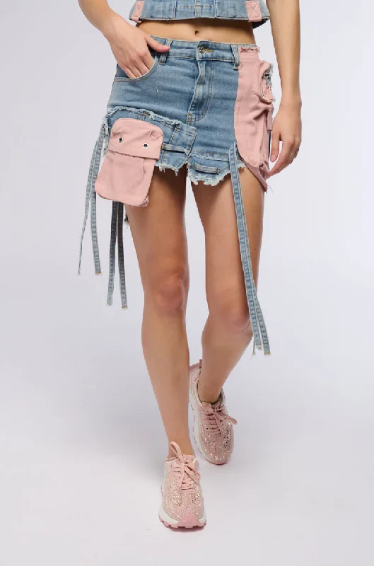 Ruffled maxi skirts for boho summer flair -DONT STOP ME NOW DENIM MINI SKIRT