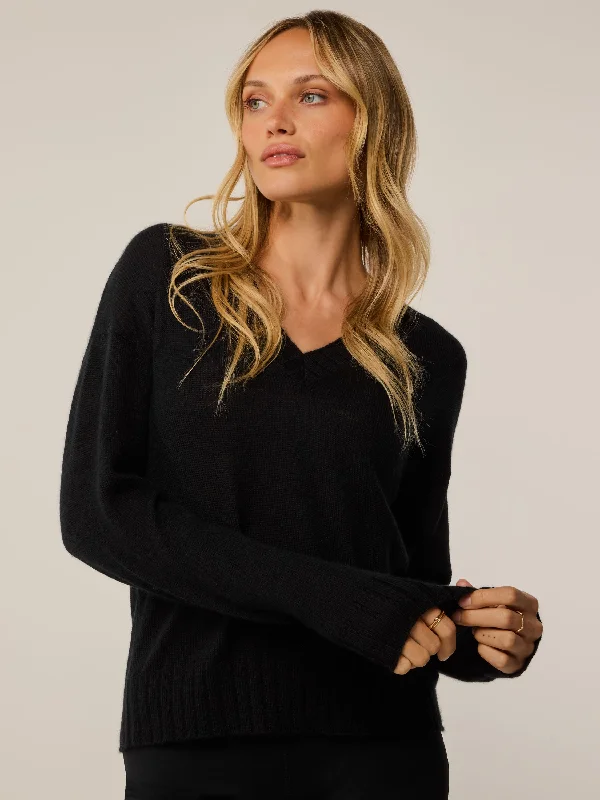 Roll - Neck Sweaters for Cold - Resistance -Anila V Neck Cashmere Sweater