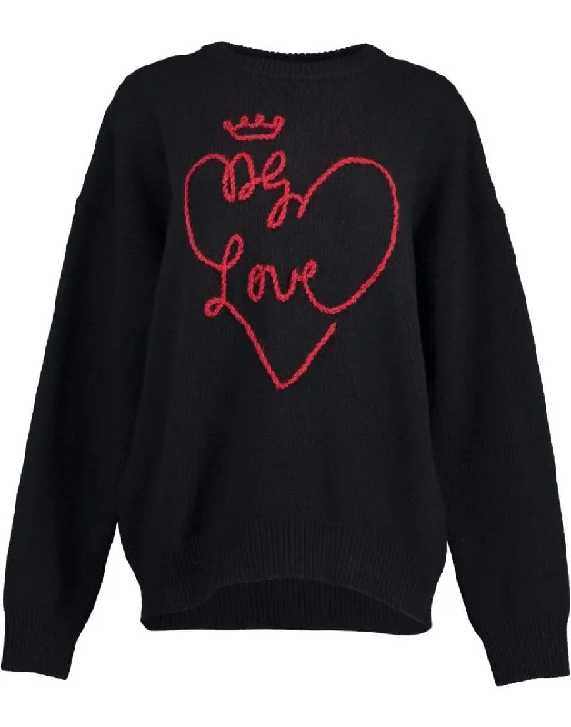 Fleece - Lined Sweaters for Warmth -DG Embroiderd Heart Sweater