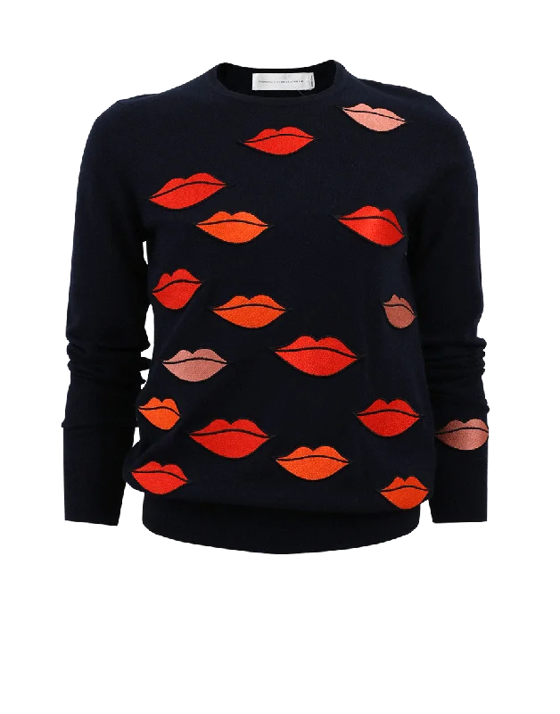 Long - Sleeve Sweaters for Full Coverage -Lip Embroidered Sweater