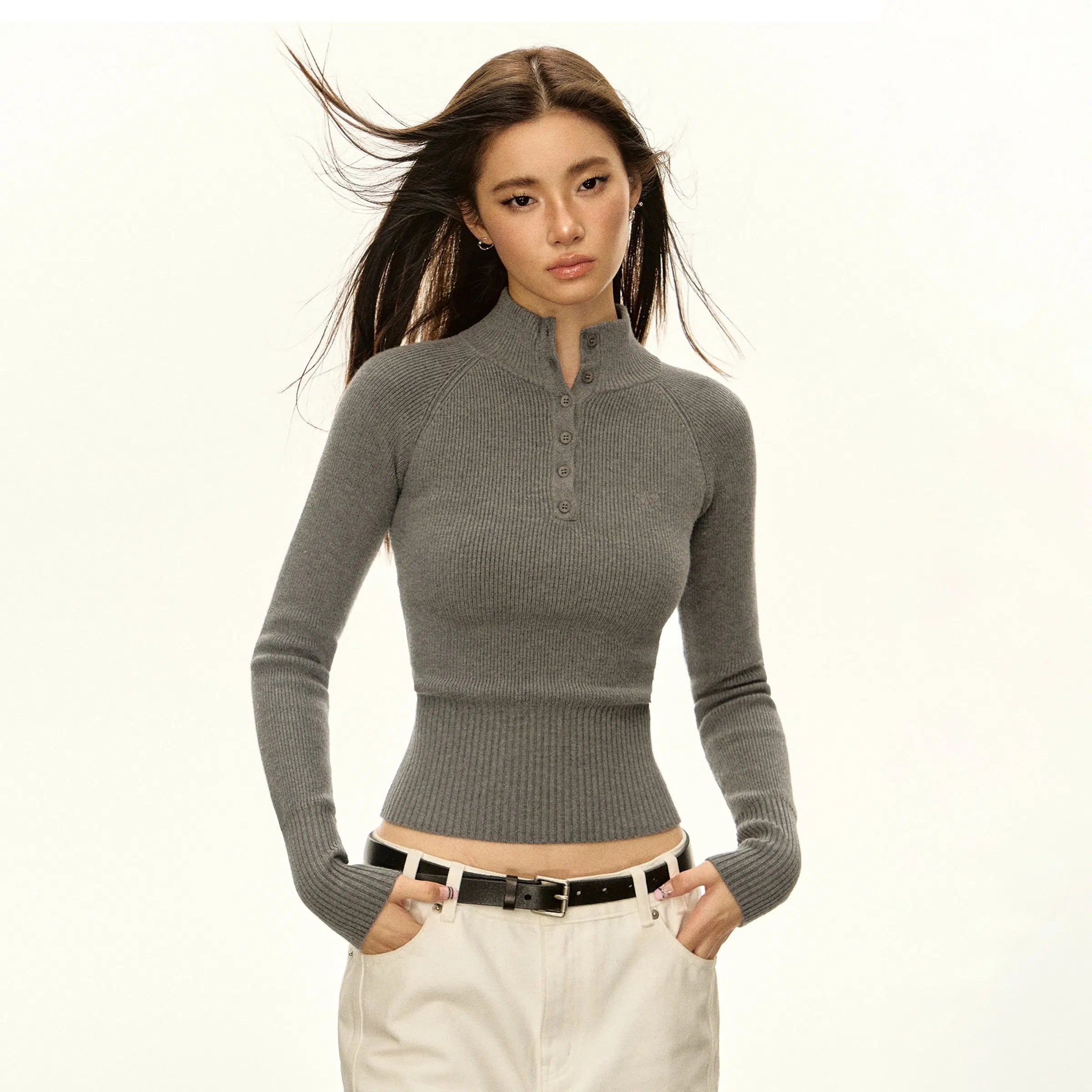 Hand - Knitted Sweaters for Personal Touch -Ribbed Knit Henley Sweater