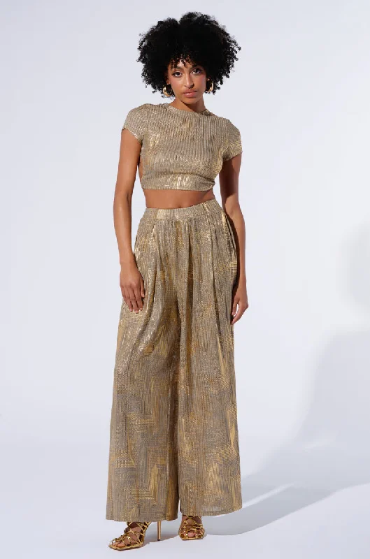 Button Up Wide Leg Pants for Stylish -JUST LIKE MAGIC METALLIC KNIT WIDE LEG PANT IN GREEN MULTI