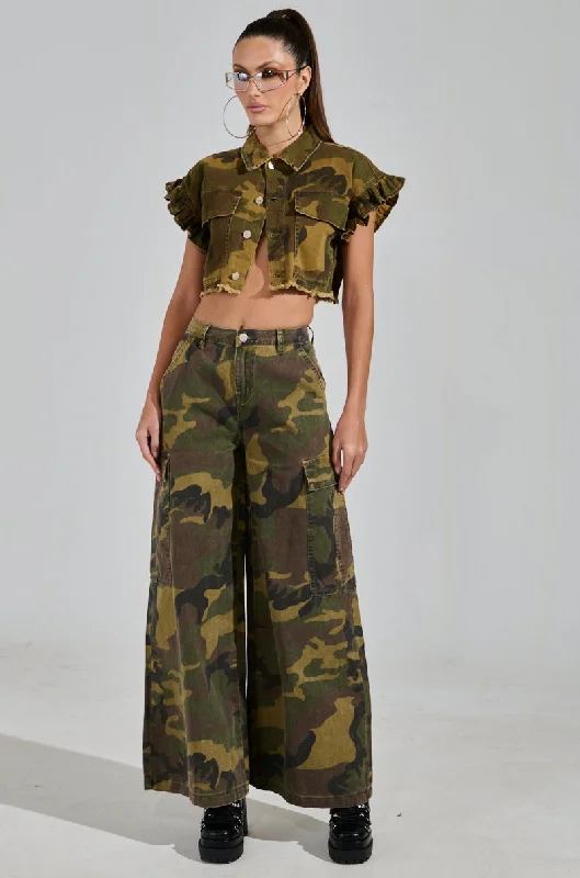 Geometric Wide Leg Pants for Modern -RIDE WITH ME CAMO WIDE LEG PANT