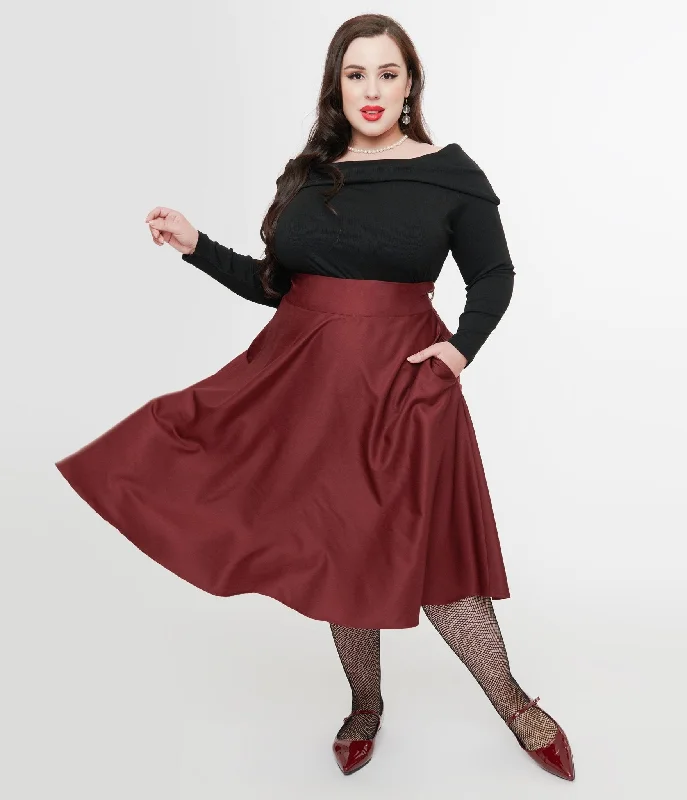 Luxury skirts with shimmering sequin details -Unique Vintage Plus Size 1950s Burgundy High Waist Vivien Swing Skirt