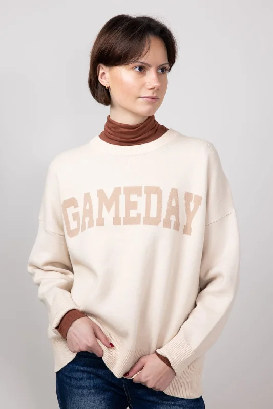 Short - Hemmed Sweaters for Youthful Look -Gameday Sweater for Women in Oat/Taupe | GW18GD-OATTPE