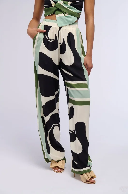 Wide Leg Pants with Lace Trim -LILAH PRINTED WIDE LEG PANT