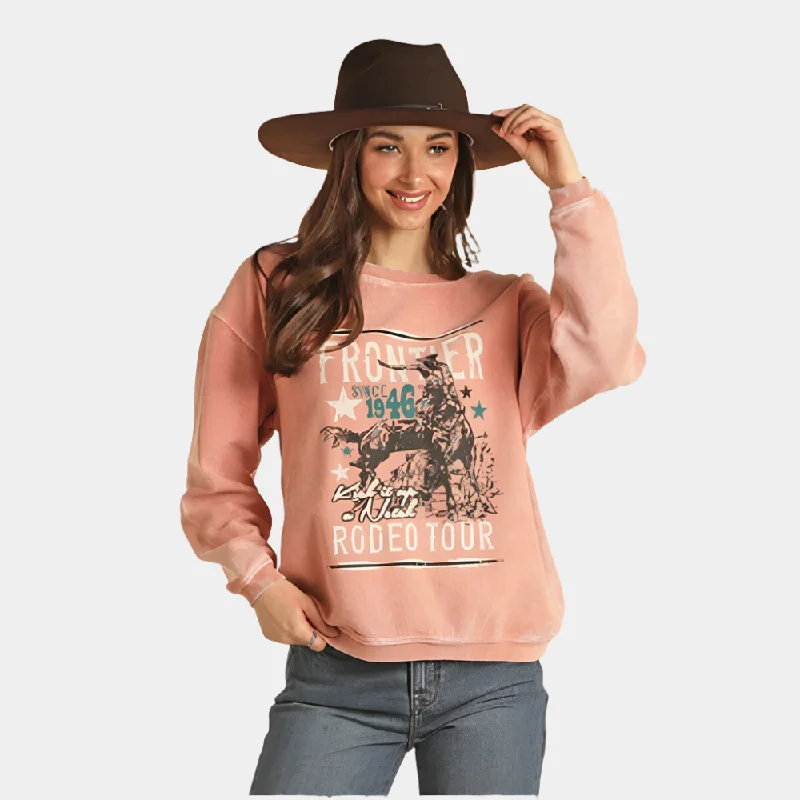 Long - Length Sweaters for Elegant Drape -Rock and Roll Denim Frontier Rodeo Graphic Sweater