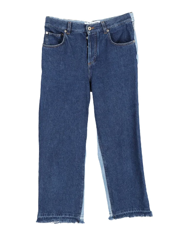 Wide Leg Pants for Summer Vacations -Loewe Two-Tone Wide Leg Pants in Blue Denim