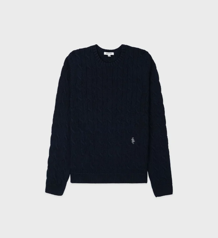 Dry - Clean Only Sweaters for Special Care -SRC Cotton Cableknit Sweater - Navy