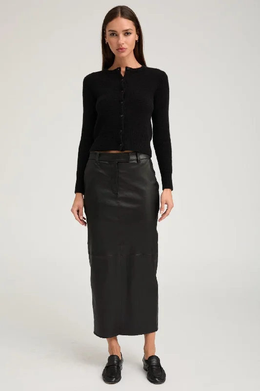 Pleated midi skirts for timeless grace -Black Leather Trouser Skirt