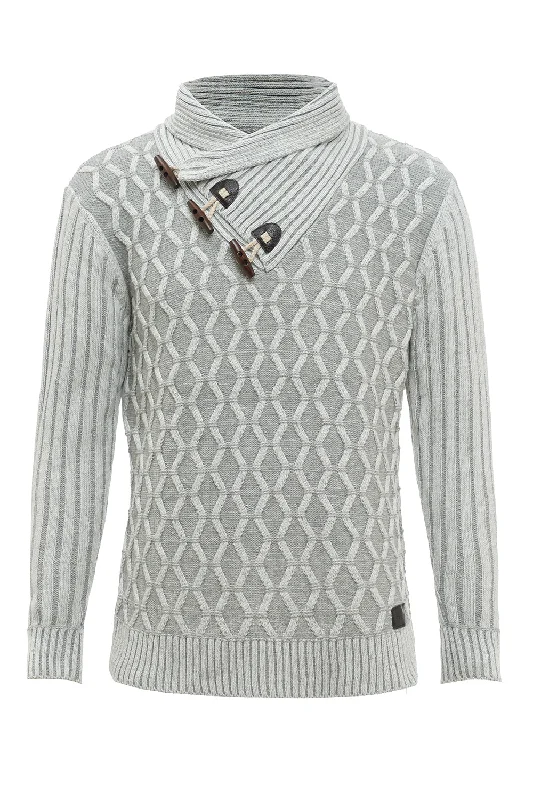 Fair Isle Sweaters for Patterned Design -Grey Stand Collar Men's Pullover Sweater