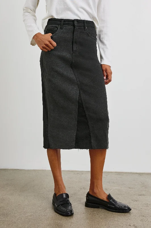 Affordable denim skirts for everyday cool -HIGHLAND SKIRT - BLACK PATCHWORK