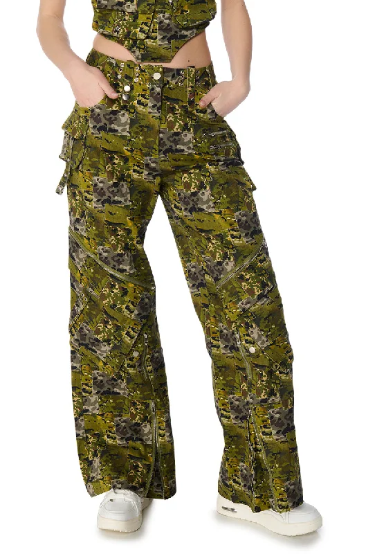 Cargo Wide Leg Pants with Pockets -OUT OF SIGHT CARGO CAMO WIDE LEG PANT