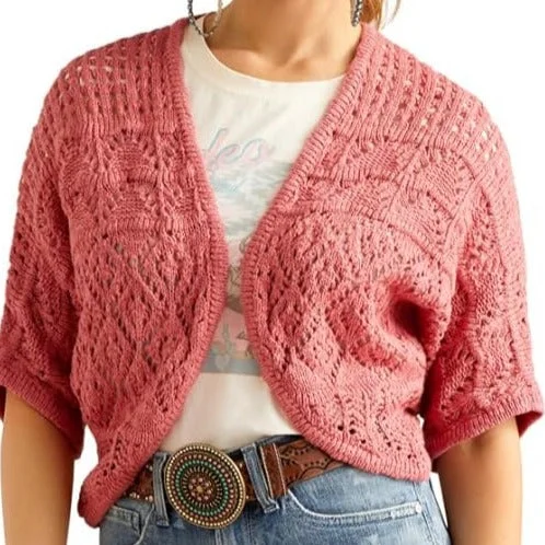 Tasseled Sweaters for Exotic Look -Ariat Women's Frannie Open Front Sweater in Slate Rose