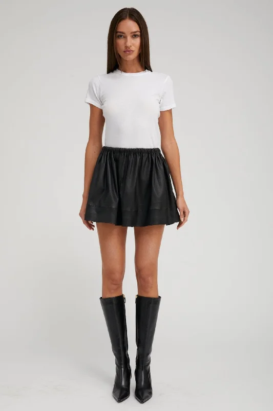 Trendy skirts with asymmetrical hem lines -Black Leather Bell Mini Skirt