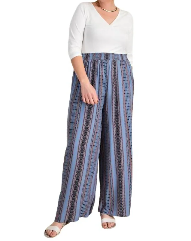 Wide Leg Pants with Pleats -Crinkle Rayon Wide Leg Pants In Blue