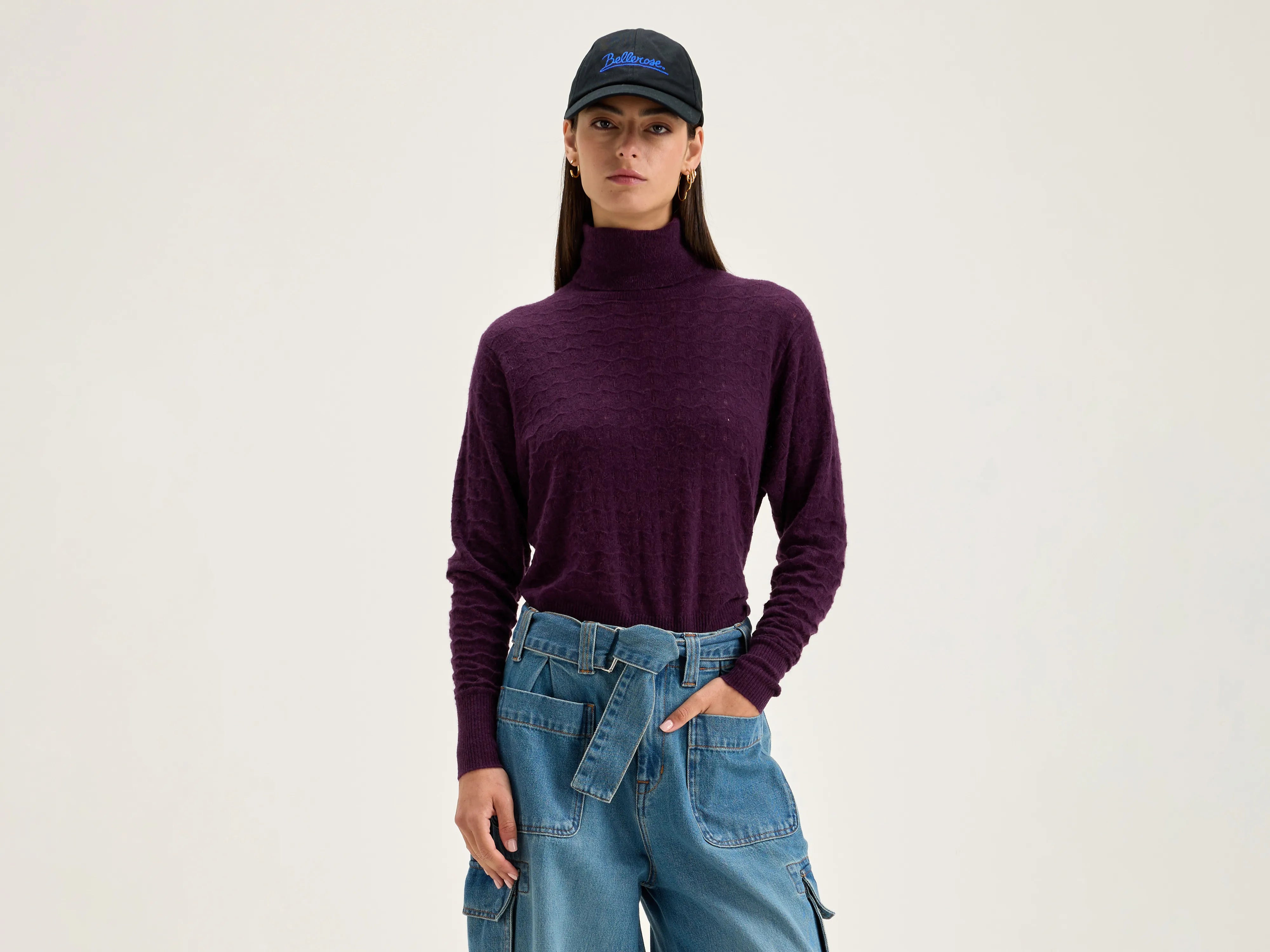 Fringed Sweaters for Bohemian Style -Run turtleneck sweater (242 / W / WINE)