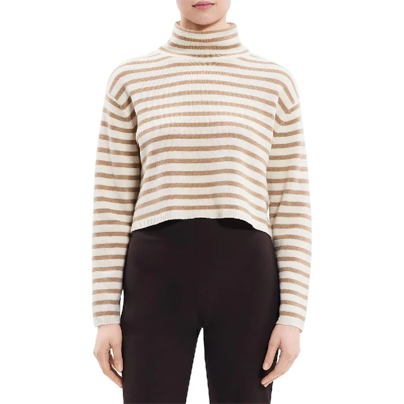 Casual - Wear Sweaters for Weekend -Theory Womens Wool Blend Striped Mock Turtleneck Sweater