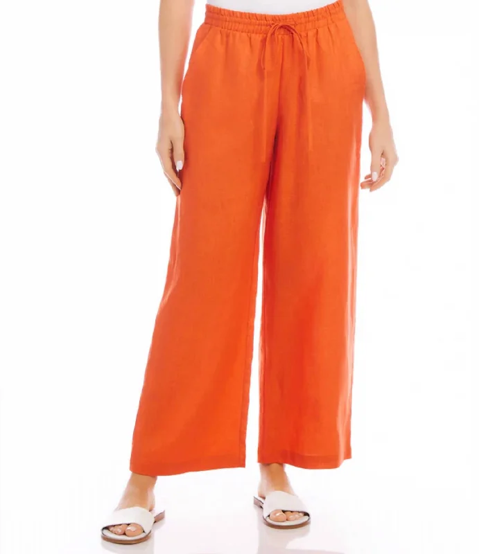 Wide Leg Pants with Belt Loops -Drawstring Wide Leg Pants In Orange