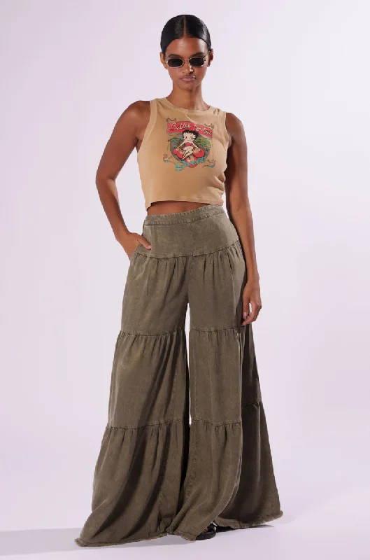 Wide Leg Pants with Contrast Stitching -INDIE WASHED WIDE LEG PANT