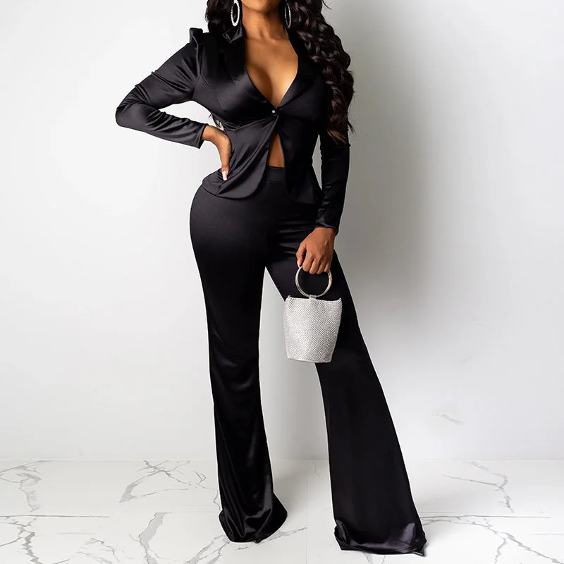 Wide Leg Pants for Date Nights -Sultry Chic: Wide Leg Pants Two-Piece Suit