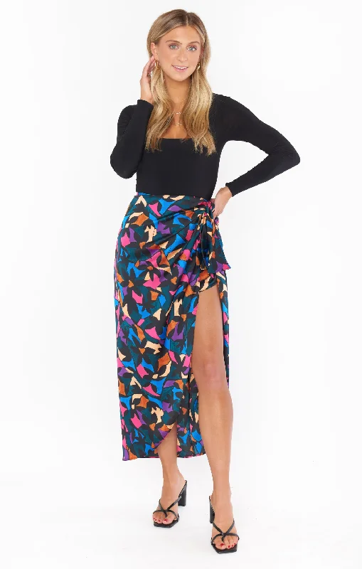 Patterned midi skirts for eye-catching style -Wrap Me Up Skirt ~ Mosaic Magic Luxe Satin