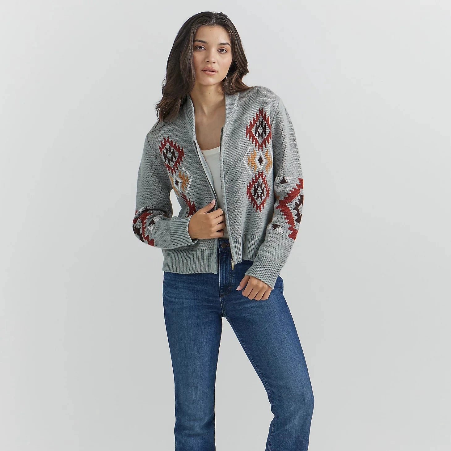 Knitted Sweaters for Traditional Style -Wrangler Women's Southwestern Full Zip Cardigan Sweater in Cactus