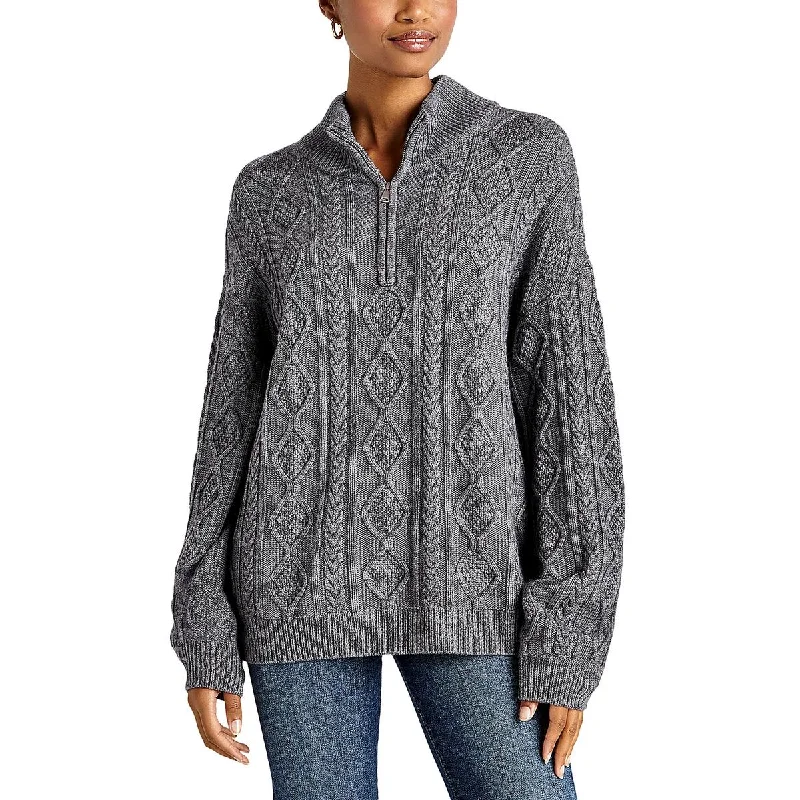 Sequined Sweaters for Glamorous Look -Splendid Womens Dakota Cable Knit 1/4 Zip Pullover Sweater