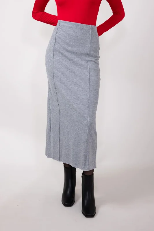 Long - Length Sweaters for Elegant Drape -Mustard Seed Sweater Maxi Skirt for Women in Grey | S23887-GREY