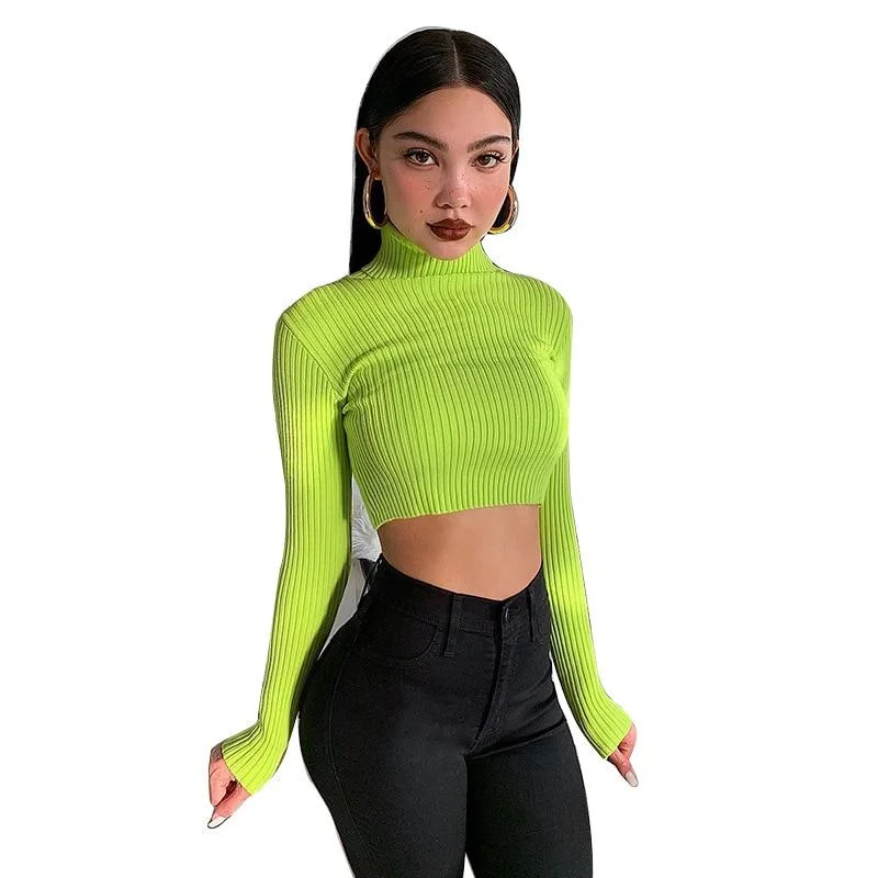 Short - Sleeve Sweaters for Summer Wear -Autumn Winter Sexy Women's Skinny Turtleneck Long Sleeves Sweater Crop Top