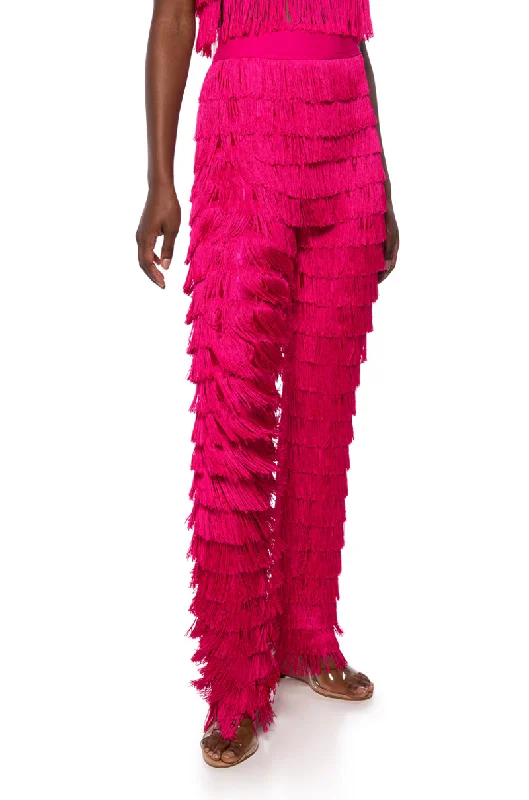 Wide Leg Pants with Patchwork Design -BEST EVER FRINGE WIDE LEG PANT IN FUCHSIA